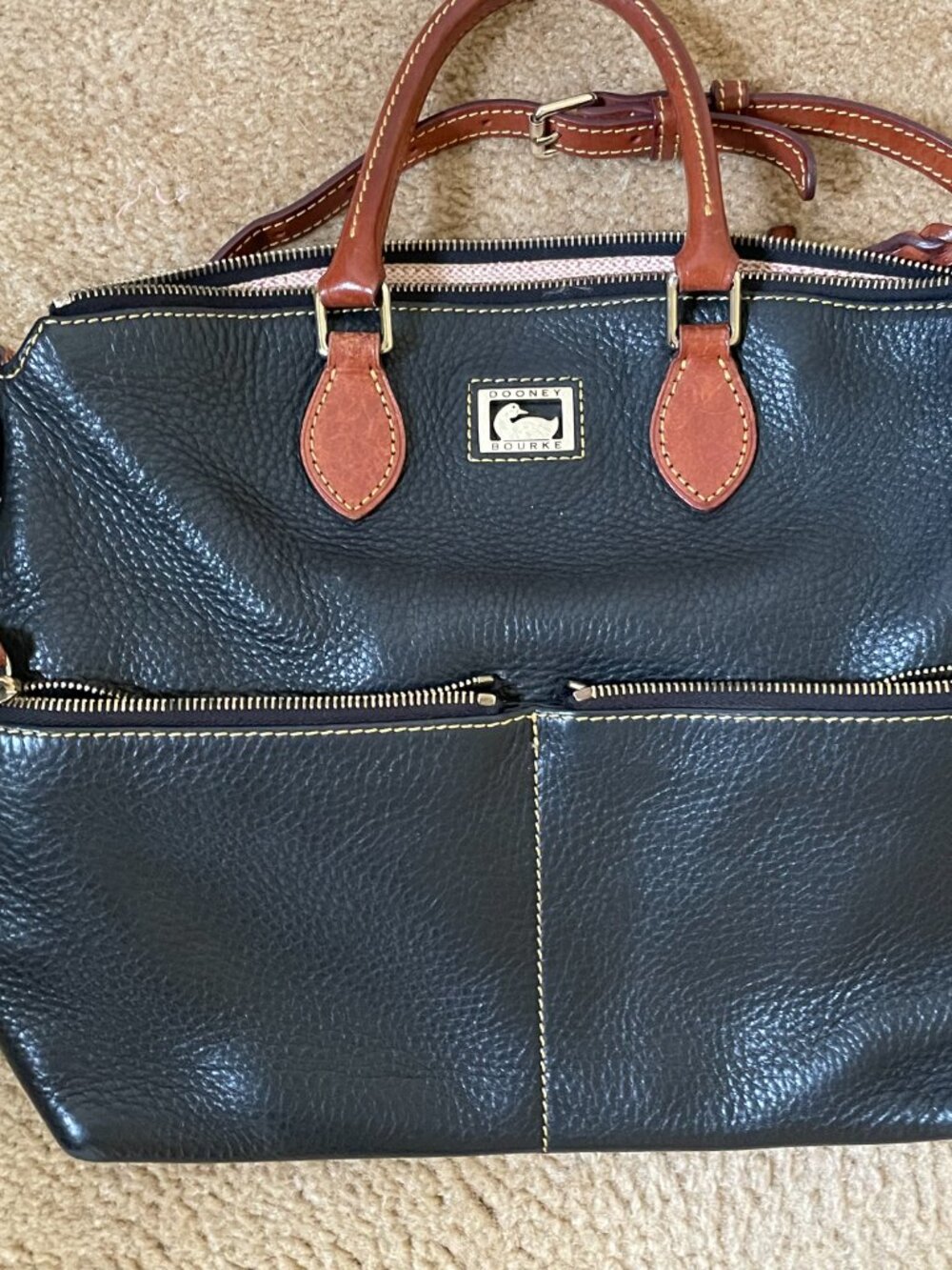 New Dooney & Bourke Dillen Double Pocket Leather Satchel w/ Dust Bag